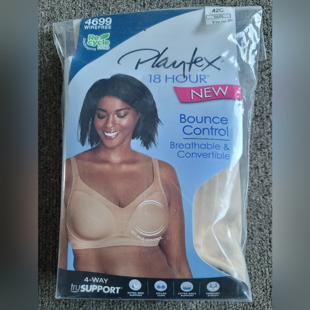 Playtex 18 Hour Bounce Control Wirefree Bra Size 42C Taupe